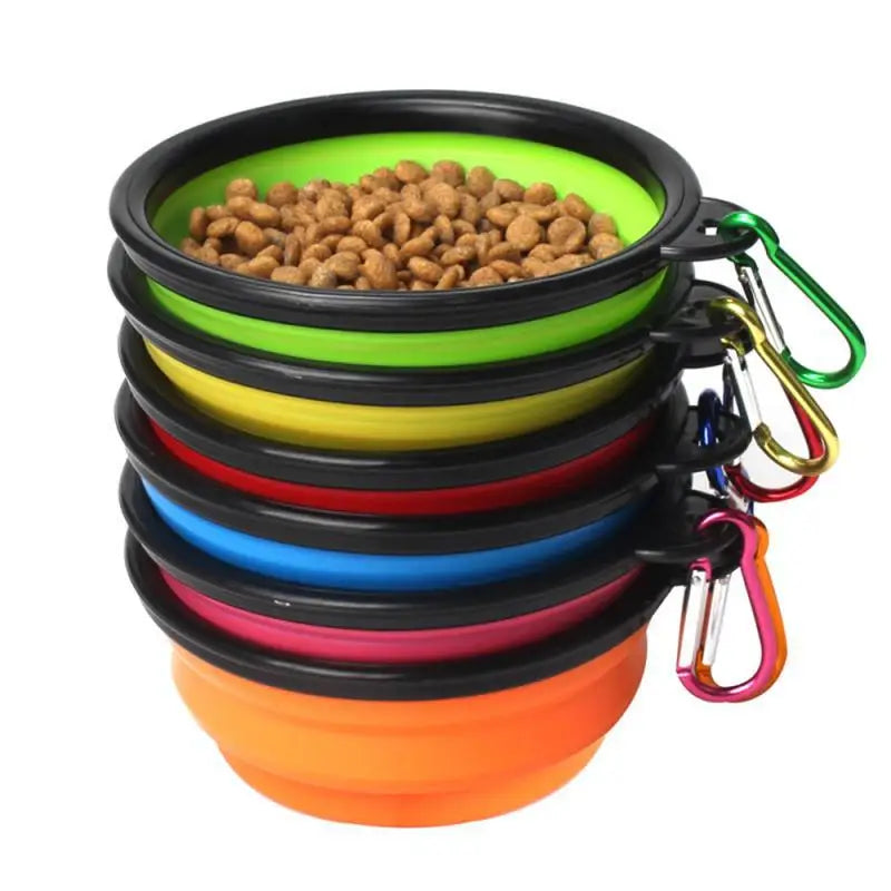 Folding Portable Silicone Dog Feeder Bowl 2 In 1 Pet Dispenser Outdoor Travel Dog Cat with Carabiner Bottle Food Water Container