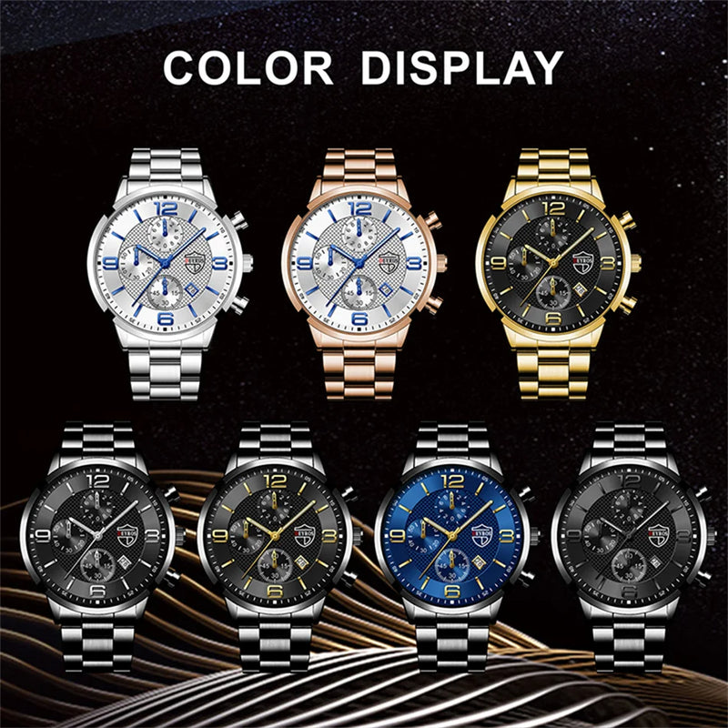 reloj hombre Luxury Business Men Watchs Stainless Steel Quartz WristWatch Male Leather Calendar Luminous Clock relogio masculino