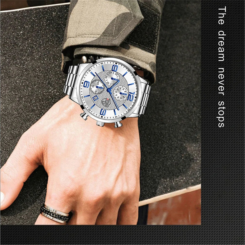 reloj hombre Luxury Business Men Watchs Stainless Steel Quartz WristWatch Male Leather Calendar Luminous Clock relogio masculino