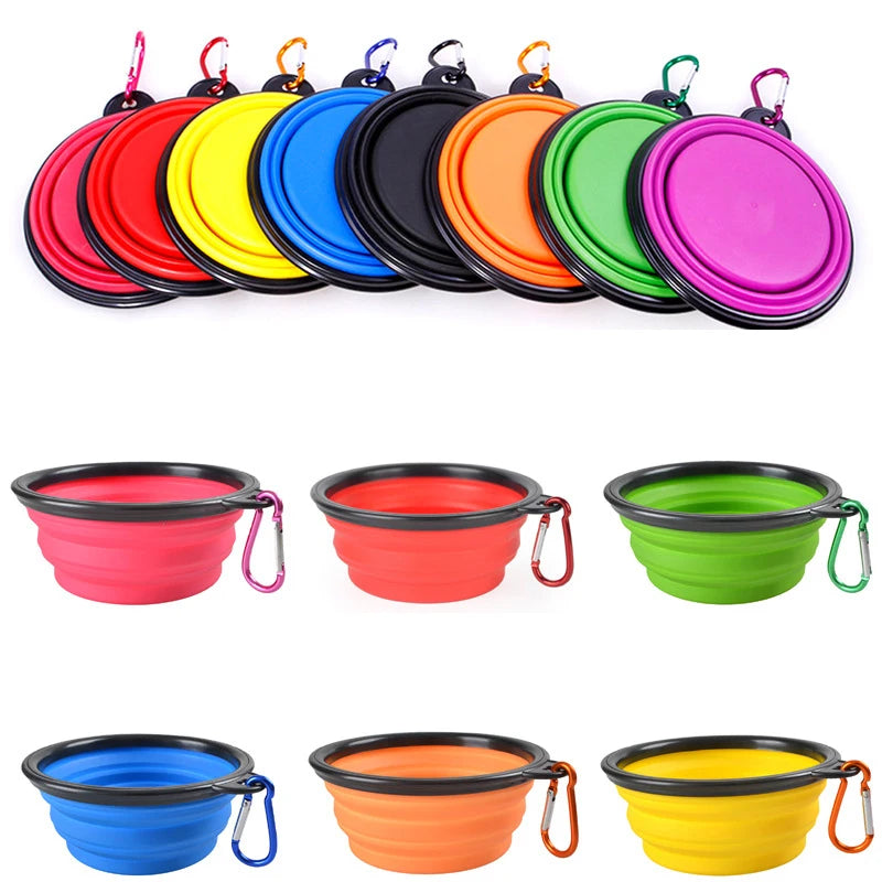 Folding Portable Silicone Dog Feeder Bowl 2 In 1 Pet Dispenser Outdoor Travel Dog Cat with Carabiner Bottle Food Water Container