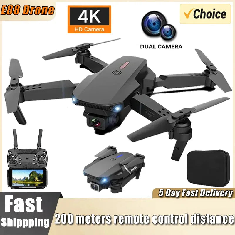 Professional Drone E88 4K Wide-Angle HD 1080P Camera WiFi FPV Height Hold Foldable RC Drone Quadrotor Helicopter Children's Toys