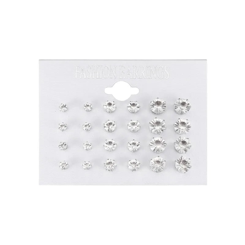 New 12 Pair/Pack White Shiny Wedding Stud Earrings Set For Women Men Crystal Jewelry Accessories Oorbellen Jewelry Earrings