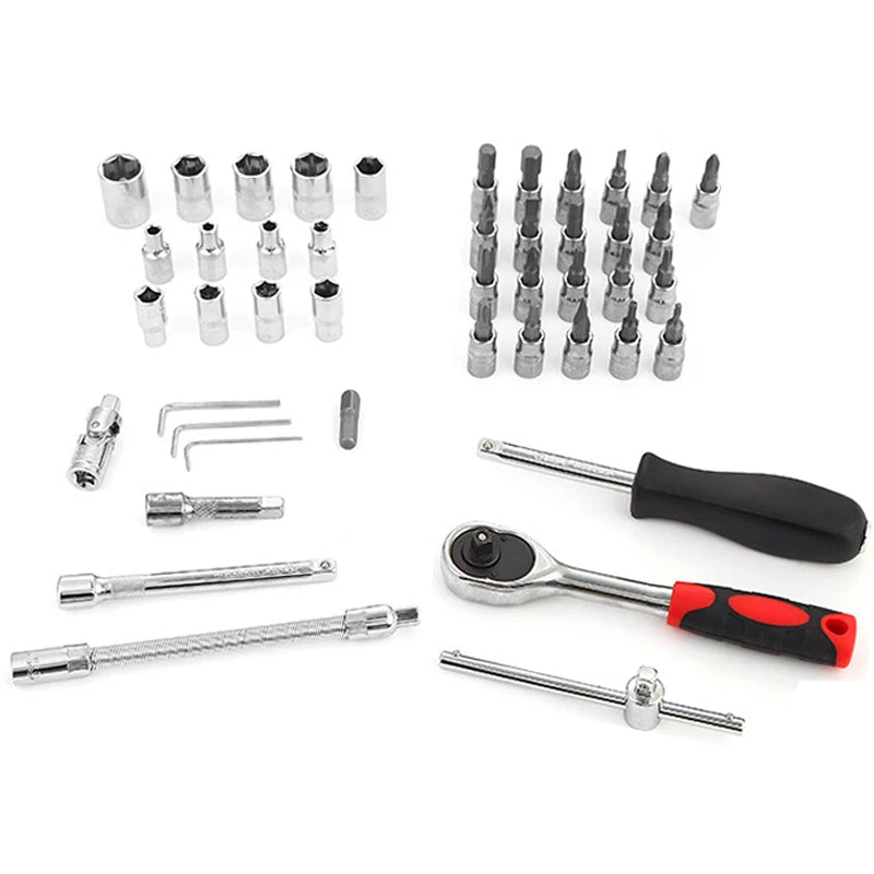 46 PCs Automotive Repair Hand Tool Set Mechanic'S Tool Box,  1/4" Socket Spanner Ratcheting Screwdriver Ratcheting Screwdriver