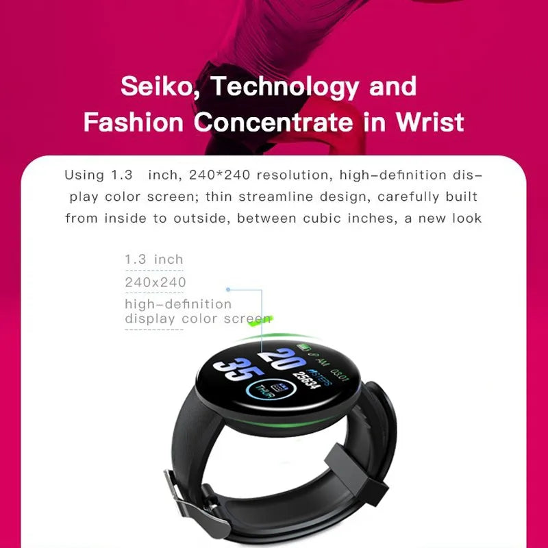 Reloj inteligente D18 para hombre y mujer, pulsera Digital resistente al agua co