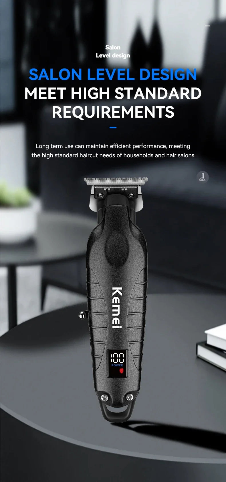 Kemei KM-2293 Salon Level Powder Metallurgical Blade Electric Scissors Hair Clipper 1200 mAh Lithium Battery Hair Trimmers