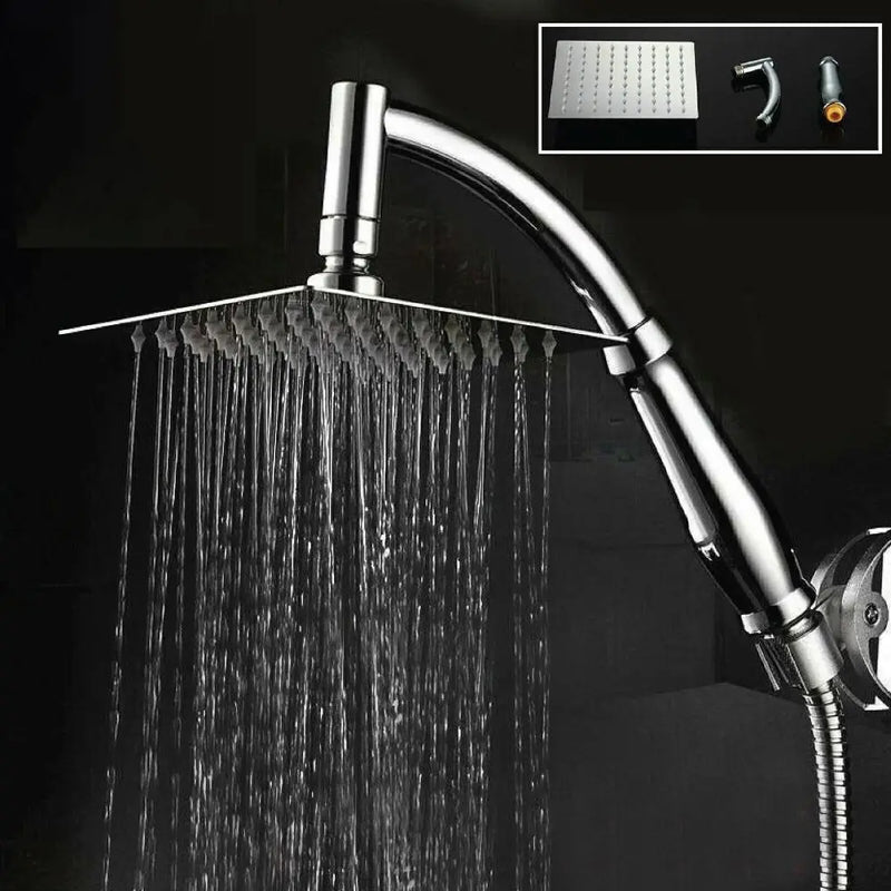 High Pressure Rainfall Shower Head Stainless Steel Square Shower Head Extender Large Curved Shower Extension