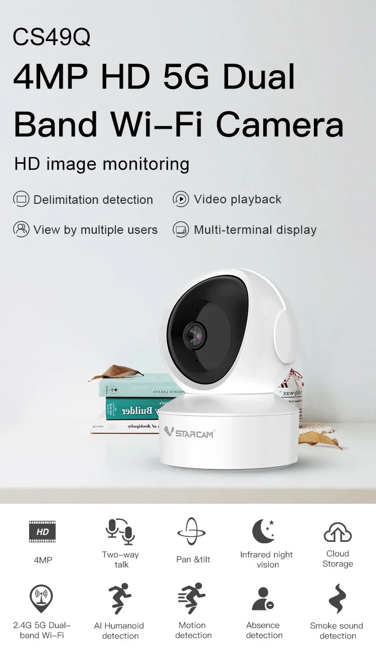 Vstarcam CS49Q 4MP HD Indoor Camera 5G Wireless Security PTZ Mini Cam 2Way Audio Infrared Vision Human Detection CCTV IP Camera