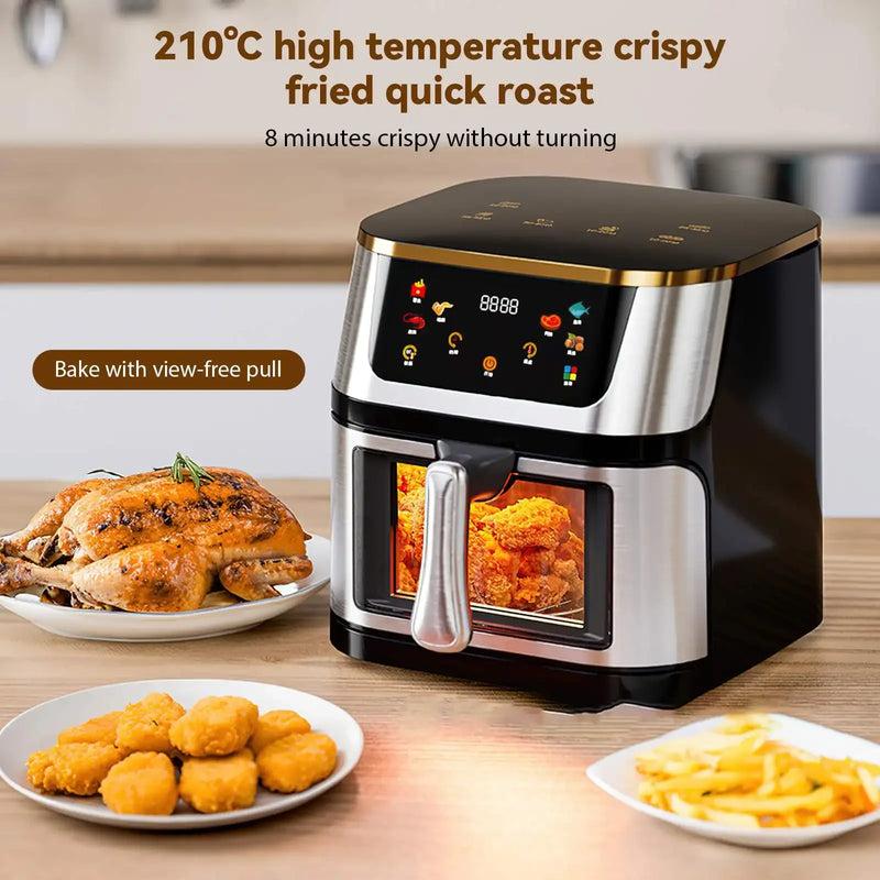 12L Stainless Steel Visible Large Capacity Electric Air Fryer, Multi-function Air Oven, LED Touch Screen,210℃ High Temperature