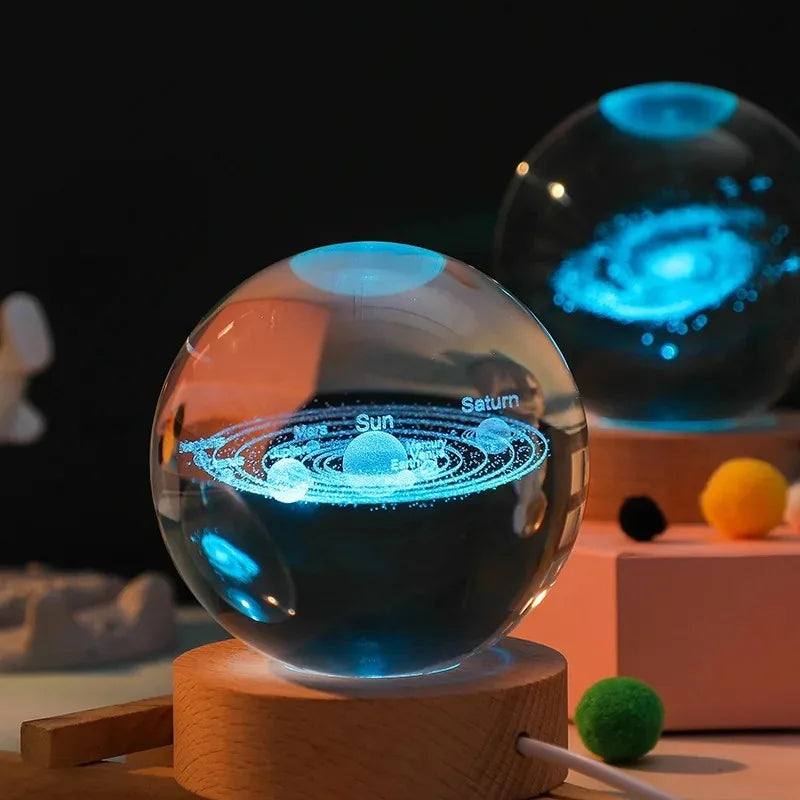 3D Crystal Ball Night Light Lamp Crystal Planet Laser Engraved Solar System Globe Astronomy Gift Birthday Glass Home Decoration