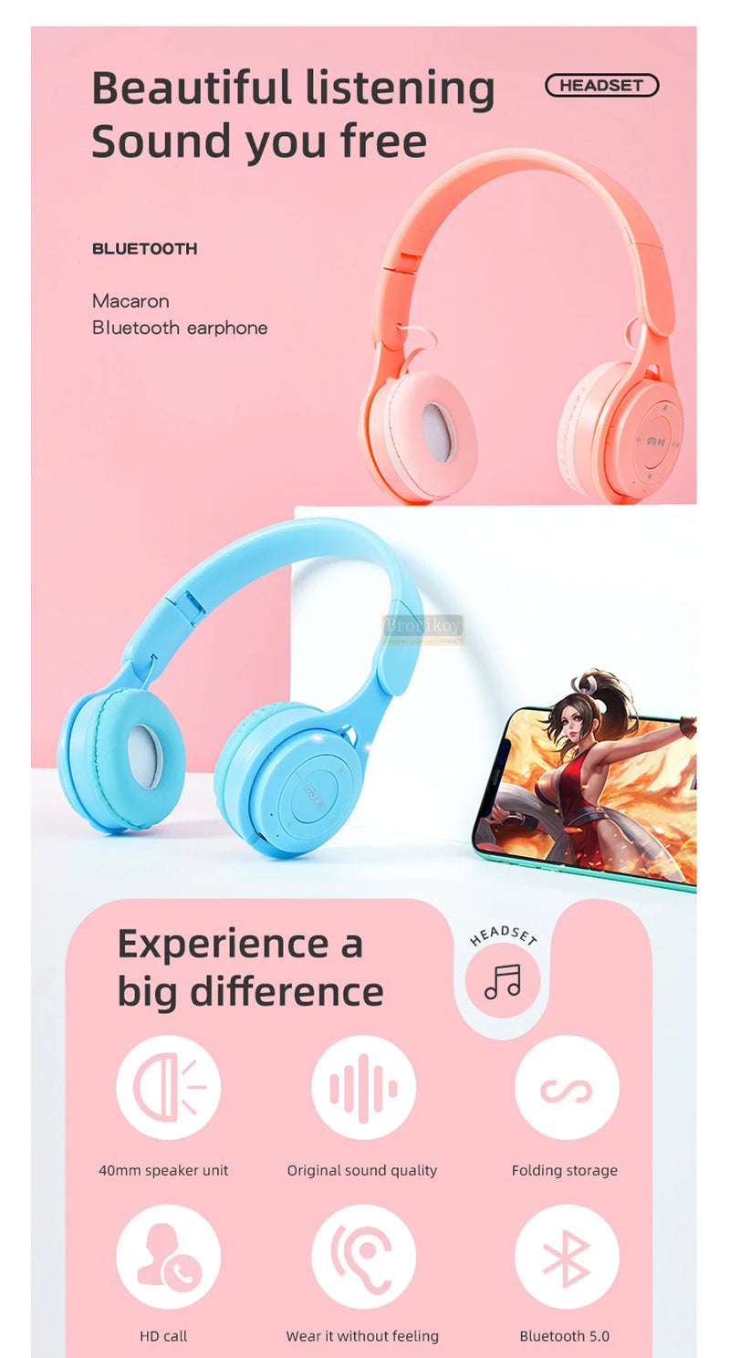 Headphones Kids Wireless Bluetooth Earphones Stereo Foldable Helmets Gaming Headsets Over-ear Headphones for Android iPhone15 14