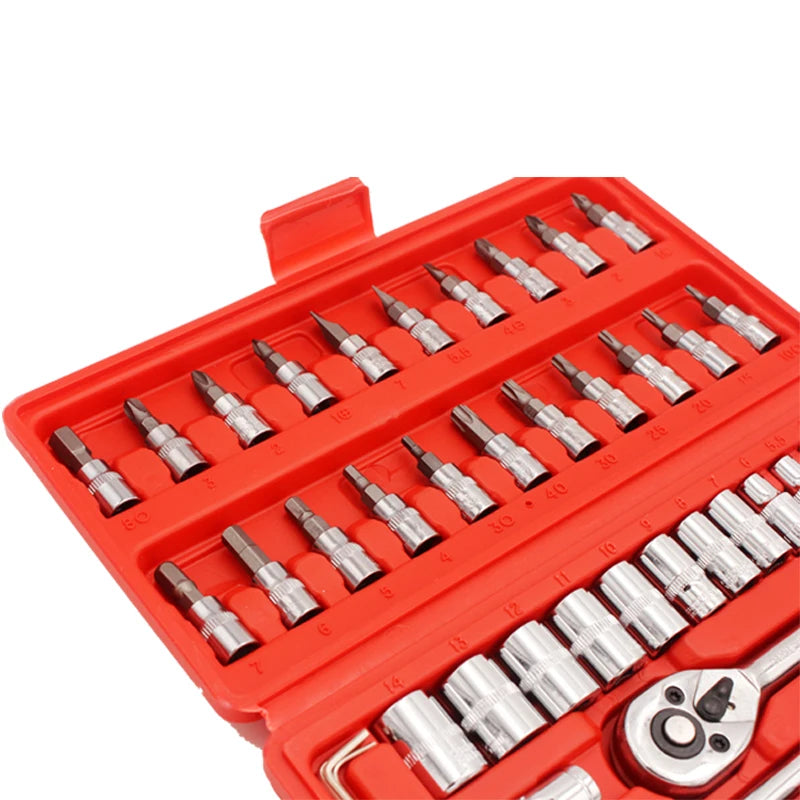 46 PCs Automotive Repair Hand Tool Set Mechanic'S Tool Box,  1/4" Socket Spanner Ratcheting Screwdriver Ratcheting Screwdriver