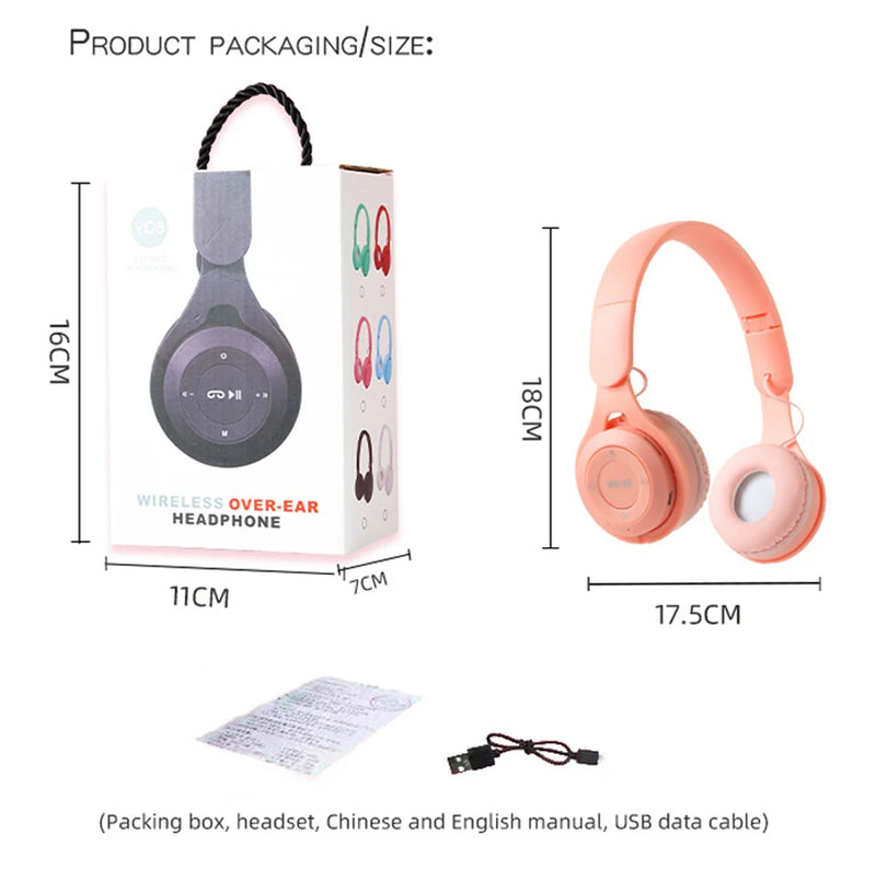 Headphones Kids Wireless Bluetooth Earphones Stereo Foldable Helmets Gaming Headsets Over-ear Headphones for Android iPhone15 14