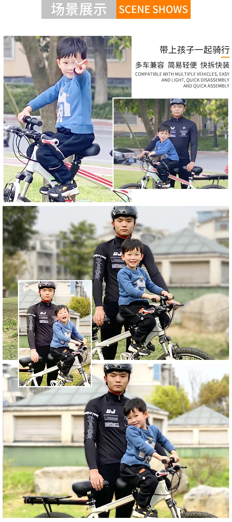 Bicycle Universal Adjustable Baby Seat Child Saddle Front Frame Safety Handlebar Quick Release Outdoor Parent-child with Pedals