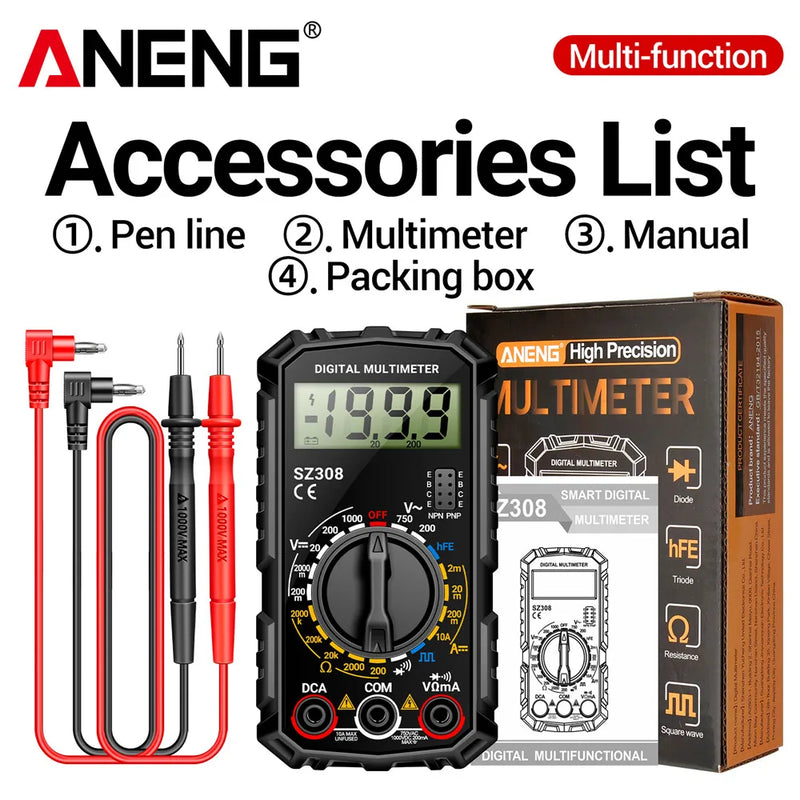 ANENG SZ308 Digital Multimeter   AC/DC Current Meter Voltage Resistance Meter Electrician LCD Backlight Ohm Square Wave Test