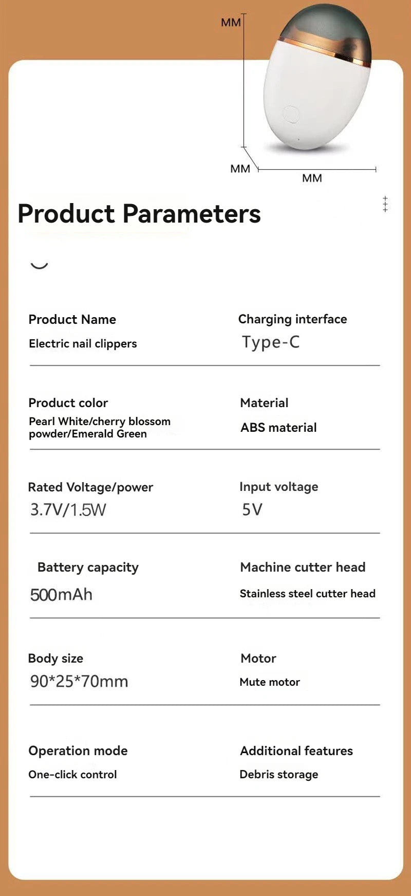 Nuevo patrón, cortaúñas eléctrico completamente automático, amoladora de uñas, corte y pulido antisalpicaduras, cortaúñas disponible para bebés