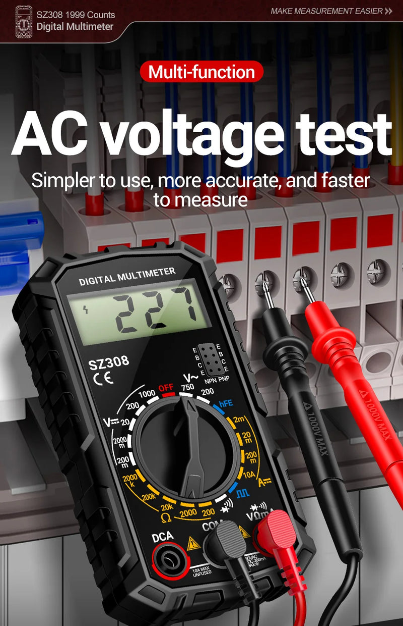 ANENG SZ308 Digital Multimeter   AC/DC Current Meter Voltage Resistance Meter Electrician LCD Backlight Ohm Square Wave Test