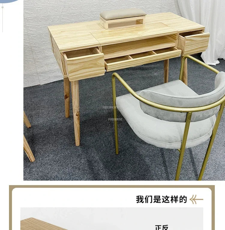 Japanese Solid Wood Nail Tables Professional Manicure Table Beauty Salon table with drawer Vacuum Cleaner Double Manicure Desk Y