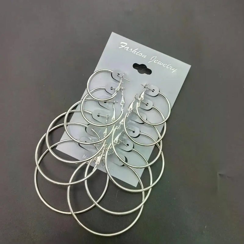 6Pairs Hoop Earrings Set Big Circle Earrings Jewelry for Women Girls Ear Clip Punk Style Earrings Fashion Jewelry Accessories