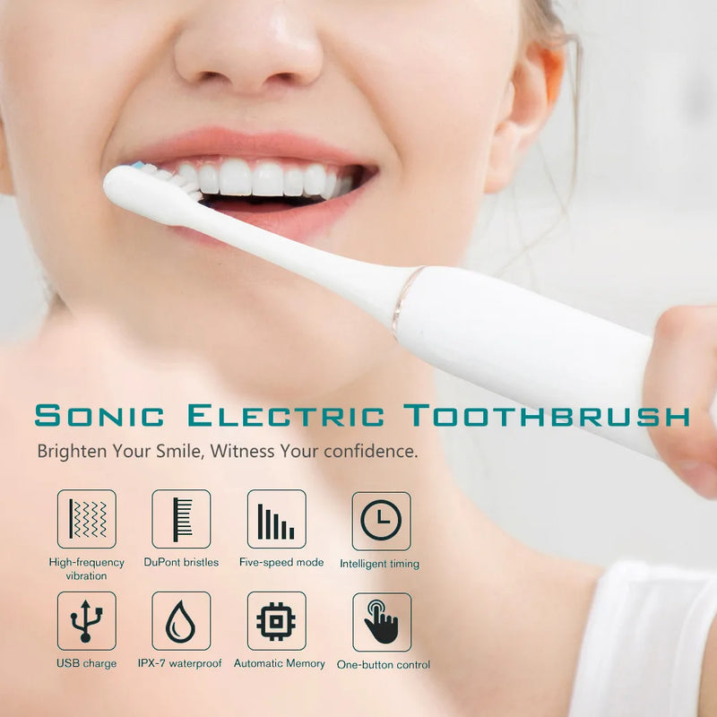 Sonic Electric Toothbrush IPX7 Waterproof Oral Care Whitening Tooth Brush Rechargeable Automatic Adult Powerful Smart Toothbrush