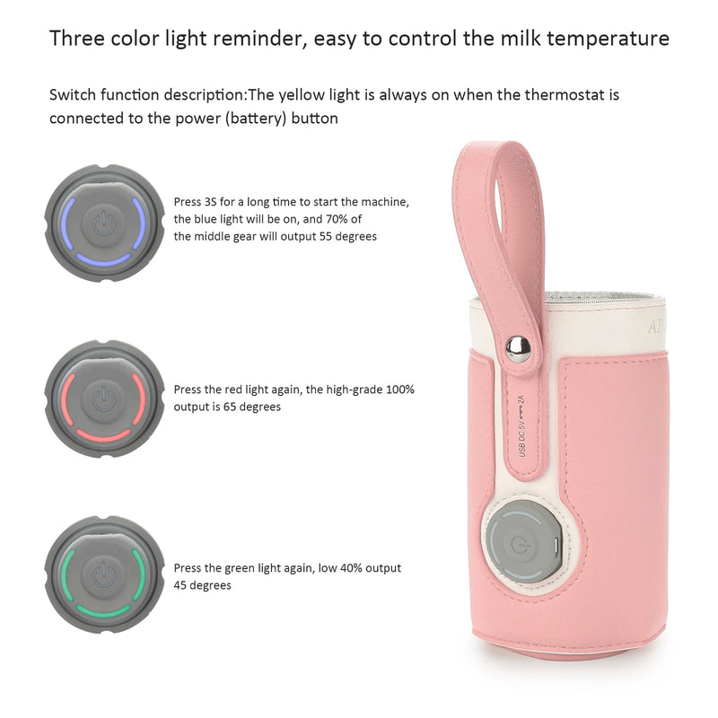 3 Temperature Adjustable Portable Baby Bottle Warmer, Portable Car Travel Bottle Warmer USB Milk Heat Keeper Baby Bottle Warmer