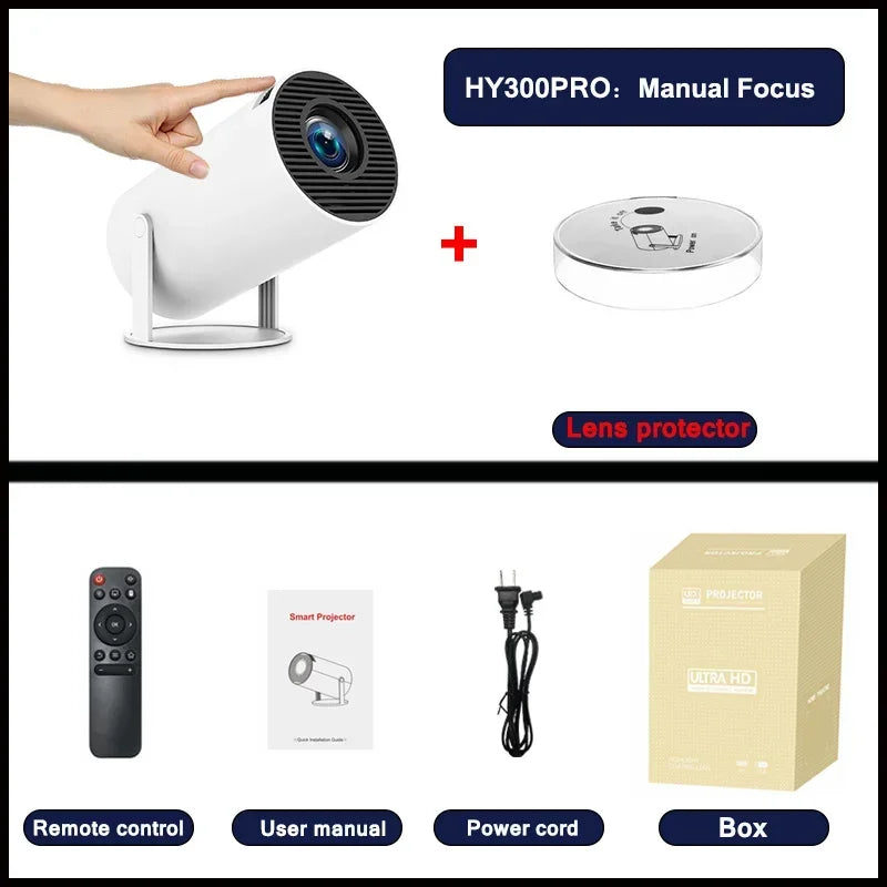 New HY300 Pro plus Projector 4k Android 1280*720P Dual Wifi  Video  Portable Outdoor home hd led proyector cine en casa pro