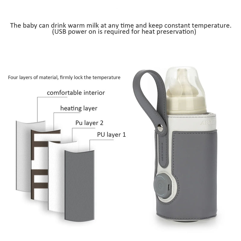 3 Temperature Adjustable Portable Baby Bottle Warmer, Portable Car Travel Bottle Warmer USB Milk Heat Keeper Baby Bottle Warmer