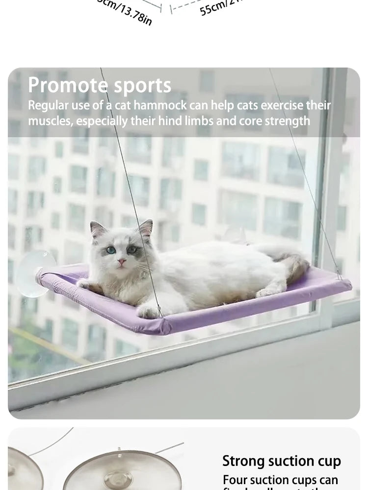 Ultra-Soft Cat Window Hammock Bed - Cozy Cloud-Like Perch for Feline Naptime - Securely Mounted, Perfect Space-Saving