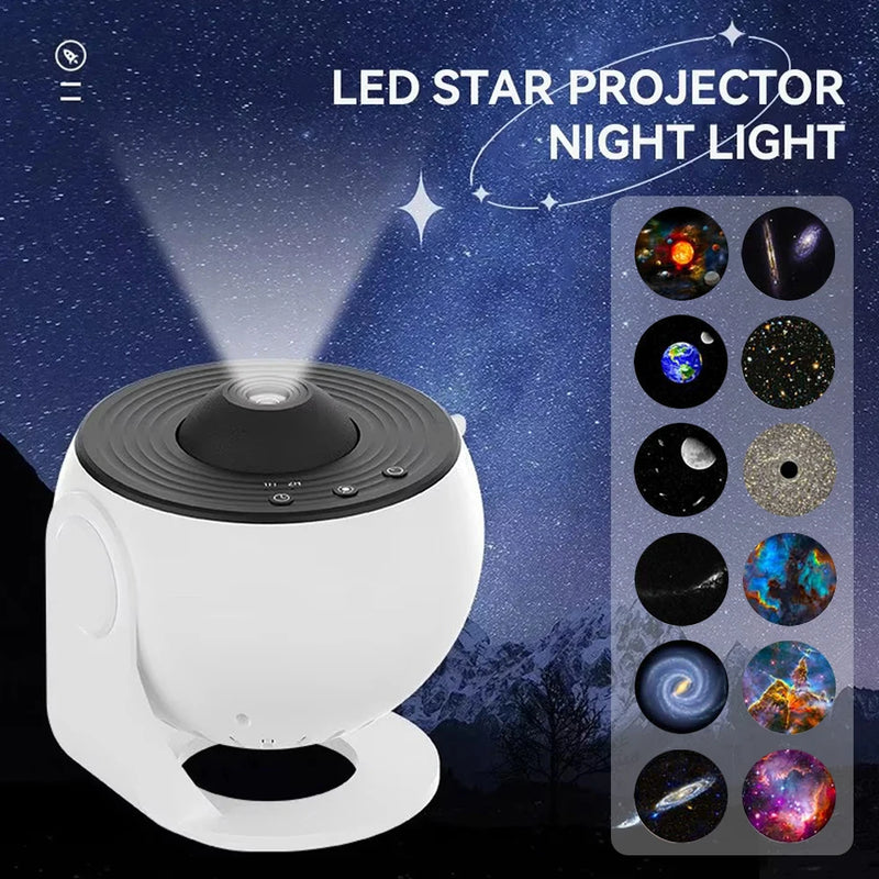 Proyector LED de Vía Láctea con rotación libre, lámpara de proyección de cielo estrellado nocturno, 13 patrones ajustables, luz decorativa USB para dormitorio