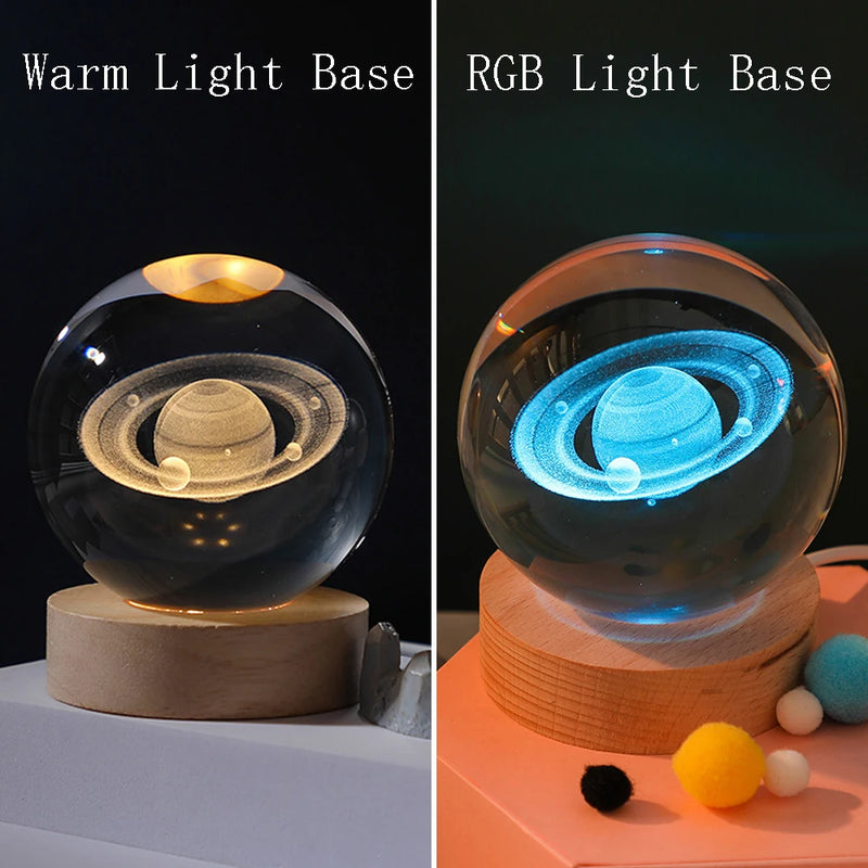 3D Crystal Ball Night Light Lamp Crystal Planet Laser Engraved Solar System Globe Astronomy Gift Birthday Glass Home Decoration