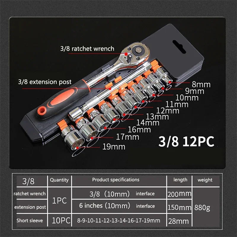 12 Pcs Set Wrench Socket Set Hardware Car Boat Auto Repair Tools Bike Multitool Bike Tool Kit Motorcycle Bicycle Repairing Tool