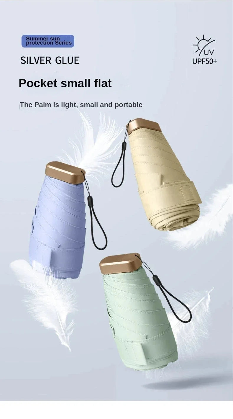 Mini pocket umbrella for rain, foldable vinyl paraguas with protection 