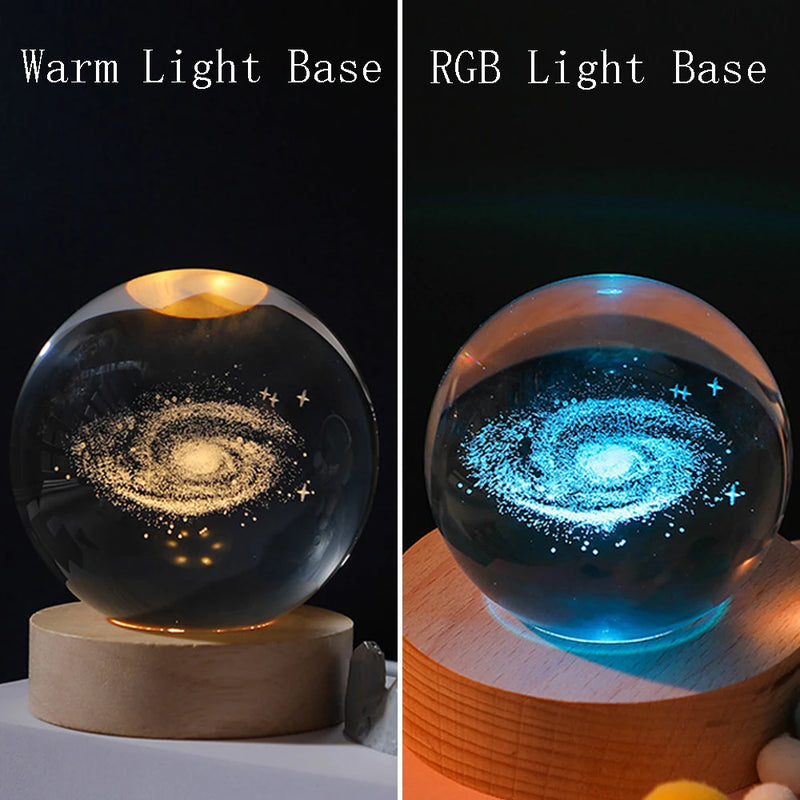 3D Crystal Ball Night Light Lamp Crystal Planet Laser Engraved Solar System Globe Astronomy Gift Birthday Glass Home Decoration