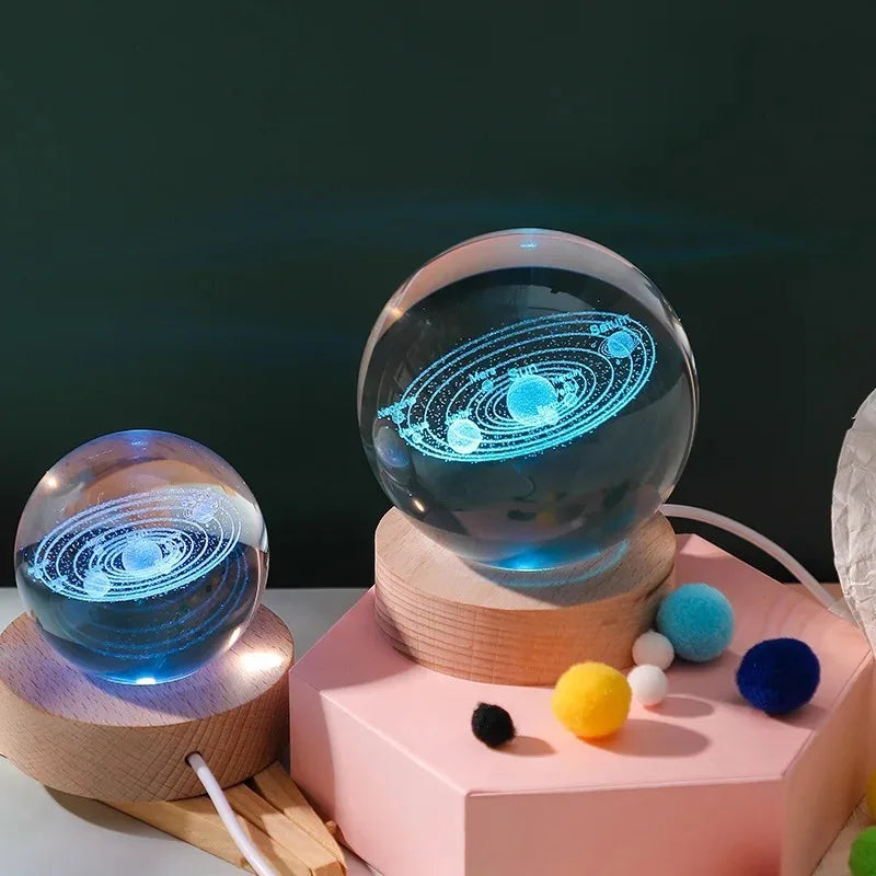 3D Crystal Ball Night Light Lamp Crystal Planet Laser Engraved Solar System Globe Astronomy Gift Birthday Glass Home Decoration