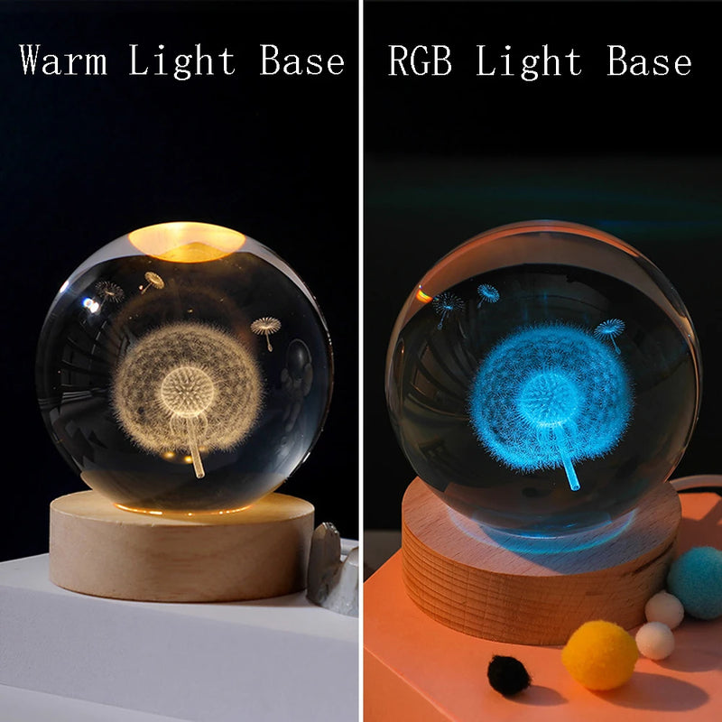 3D Crystal Ball Night Light Lamp Crystal Planet Laser Engraved Solar System Globe Astronomy Gift Birthday Glass Home Decoration