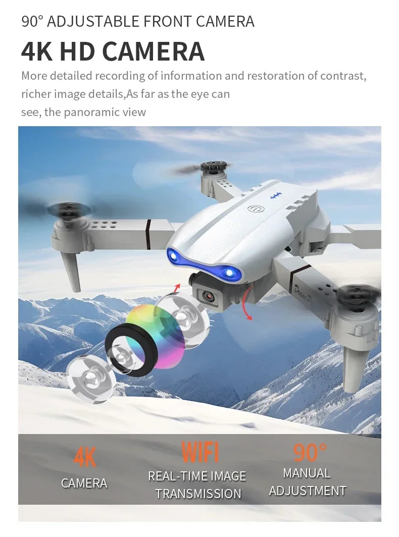 E99Pro-Dron 4K with HD camera, foldable helicopter with 2024 P wide angle, 