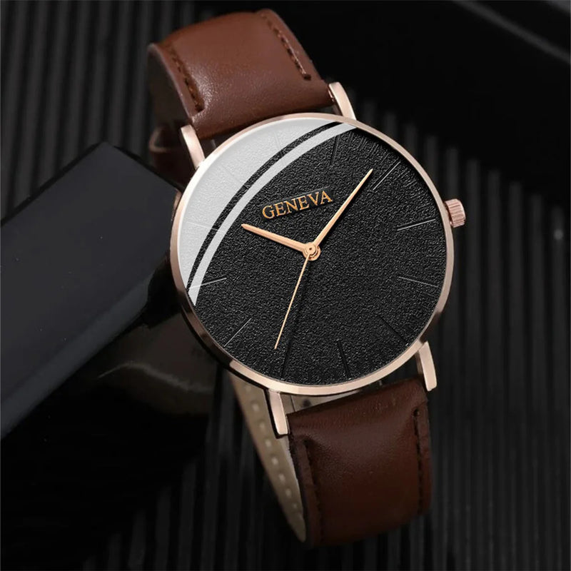 New Men Watch Luxury Bracelet Set Fashion Business Brown Leather Quartz Wrist Watches for Men Gift Set Relogio Masculino NO BOX