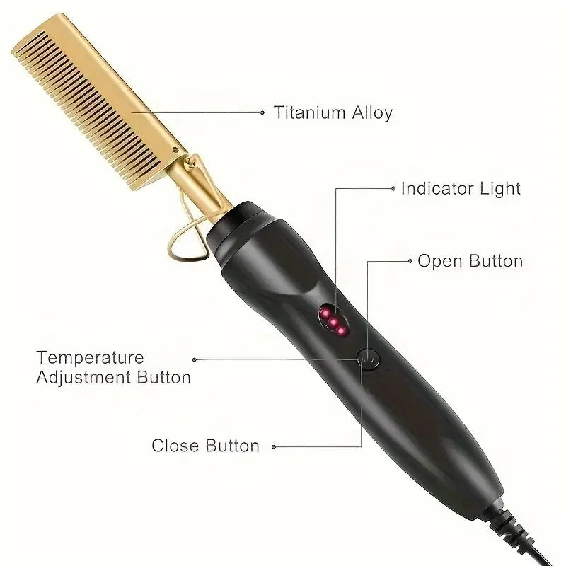 Multi Functional Electric Copper Comb Straightener, Dual-purpose for Comb, Perm Stick, Curly and Straight Hair