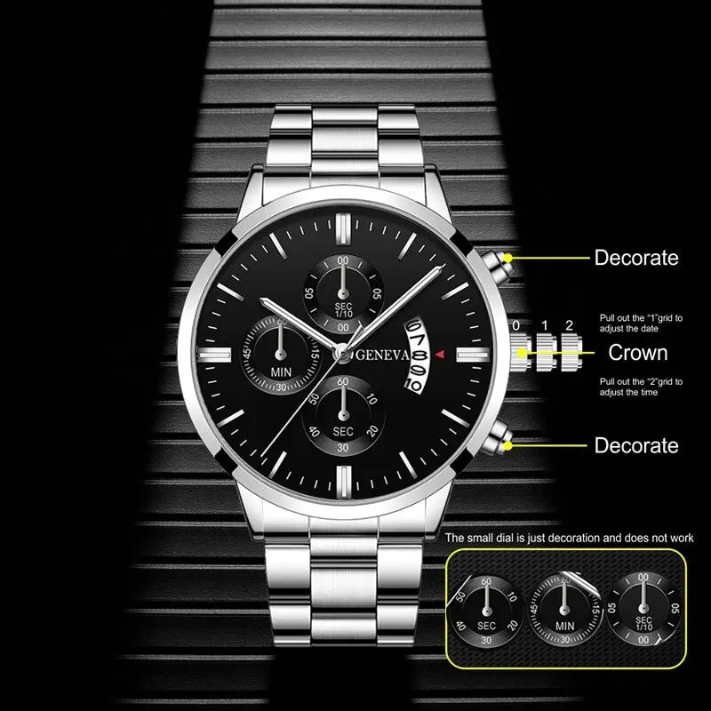 Fashion Men Stainless Steel Watch Luxury Calendar Quartz Wrist Watch Business Watches Man Clock Male Bracelet Wristwatch