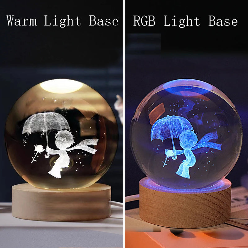 3D Crystal Ball Night Light Lamp Crystal Planet Laser Engraved Solar System Globe Astronomy Gift Birthday Glass Home Decoration