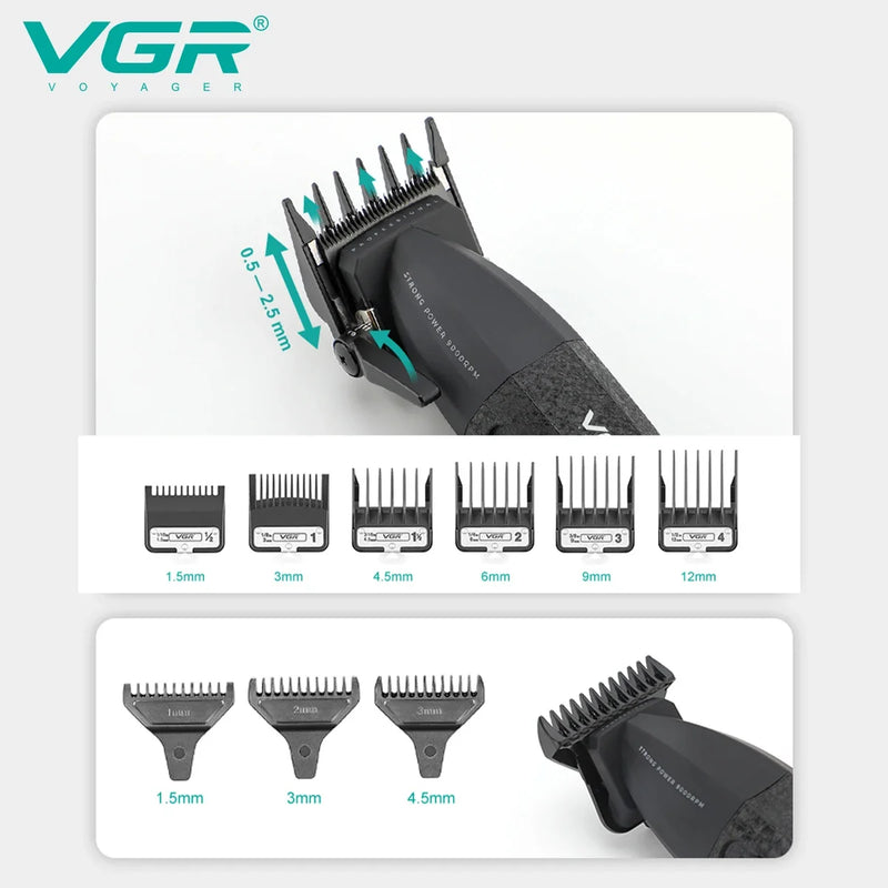 VGR Hair Trimmers Professional Clippers 9000 RPM Hair Clipper Electric Haircut Machine Rechargeable Hair Trimmer for Men V-640