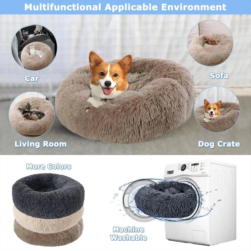 Round Dog Bed Winter Warm Cat Bed Plush Basket for Dog Washable Pet Bed for Small Medium Large Dog Sofa Cat