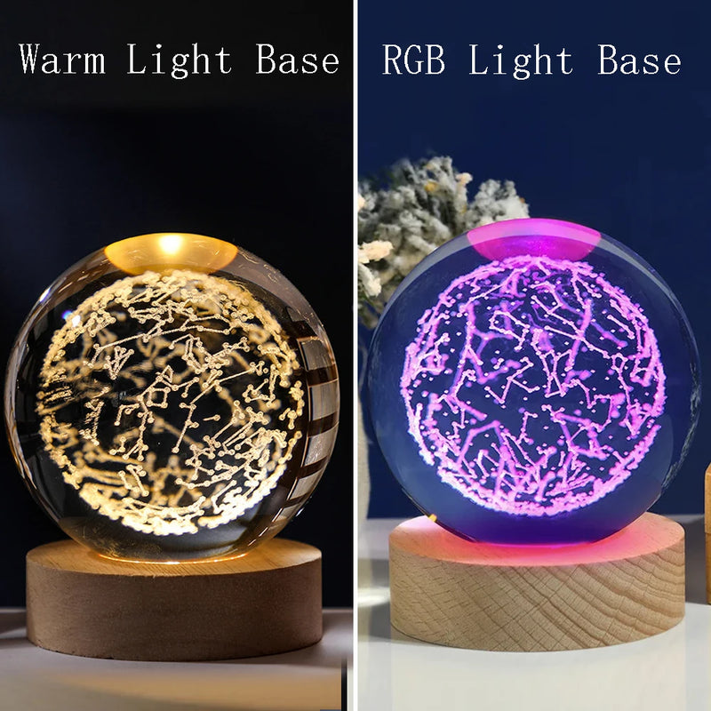 3D Crystal Ball Night Light Lamp Crystal Planet Laser Engraved Solar System Globe Astronomy Gift Birthday Glass Home Decoration