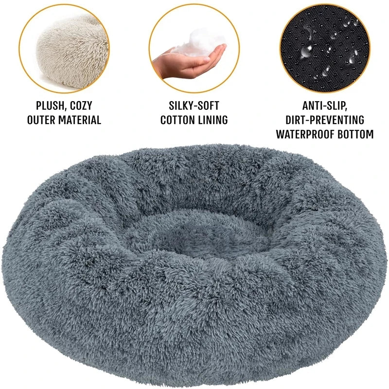 Super soft round bed for pets, wide plush house for medium dogs, 