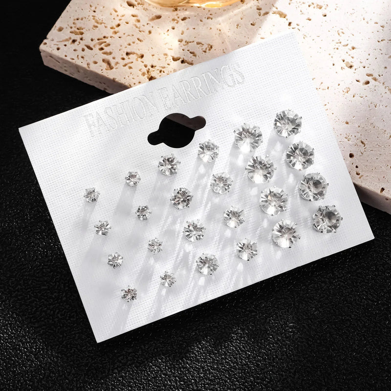 New 12 Pair/Pack White Shiny Wedding Stud Earrings Set For Women Men Crystal Jewelry Accessories Oorbellen Jewelry Earrings