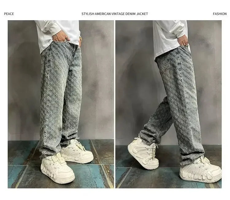 2024 New Style Spring Men's Jeans Loose Fit Straight Leg Versatile Casual Pants Wear Resistant New Arrival Hong Kong Style