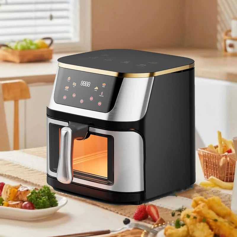 12L Stainless Steel Visible Large Capacity Electric Air Fryer, Multi-function Air Oven, LED Touch Screen,210℃ High Temperature