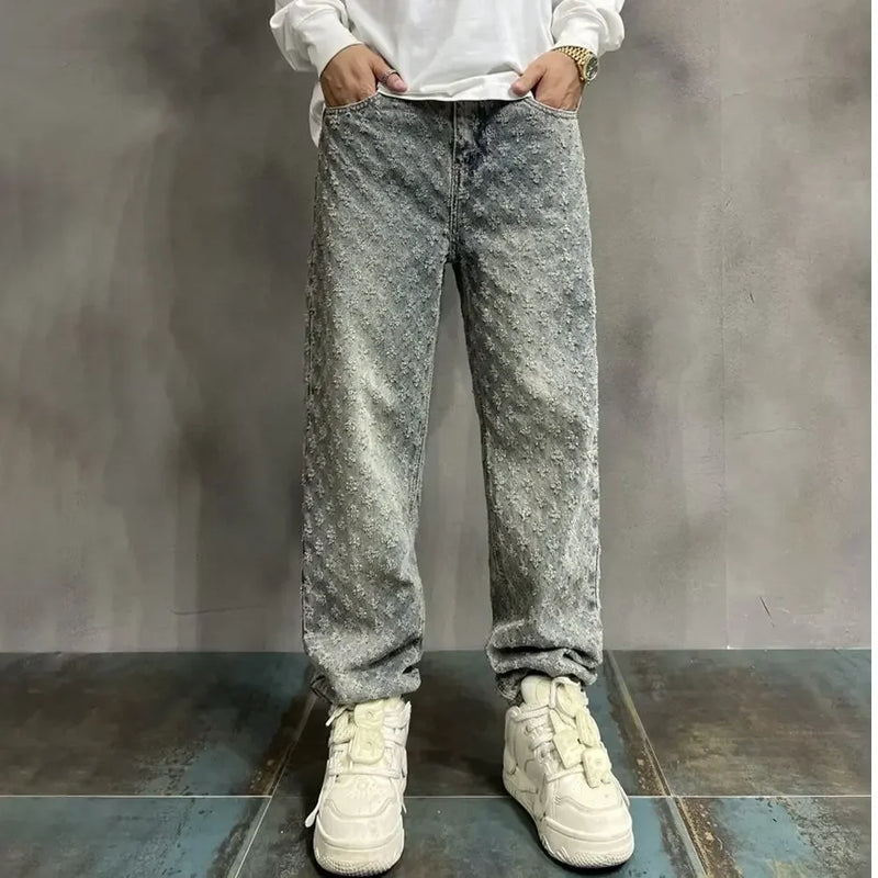 2024 New Style Spring Men's Jeans Loose Fit Straight Leg Versatile Casual Pants Wear Resistant New Arrival Hong Kong Style