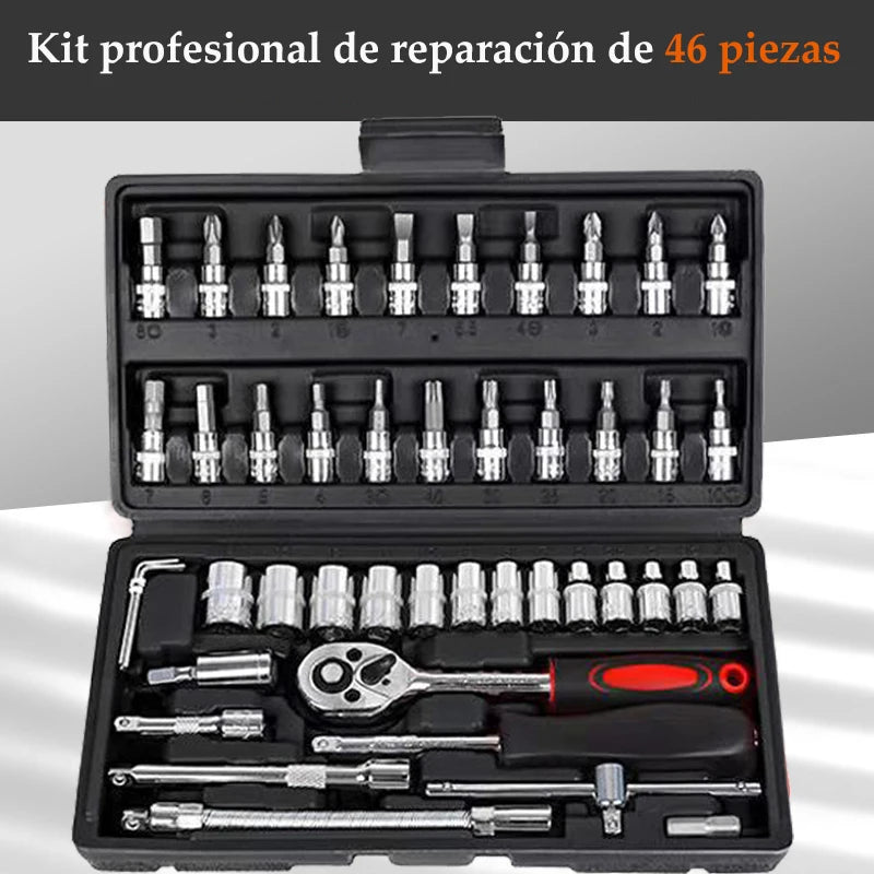 46 PCs Automotive Repair Hand Tool Set Mechanic'S Tool Box,  1/4" Socket Spanner Ratcheting Screwdriver Ratcheting Screwdriver