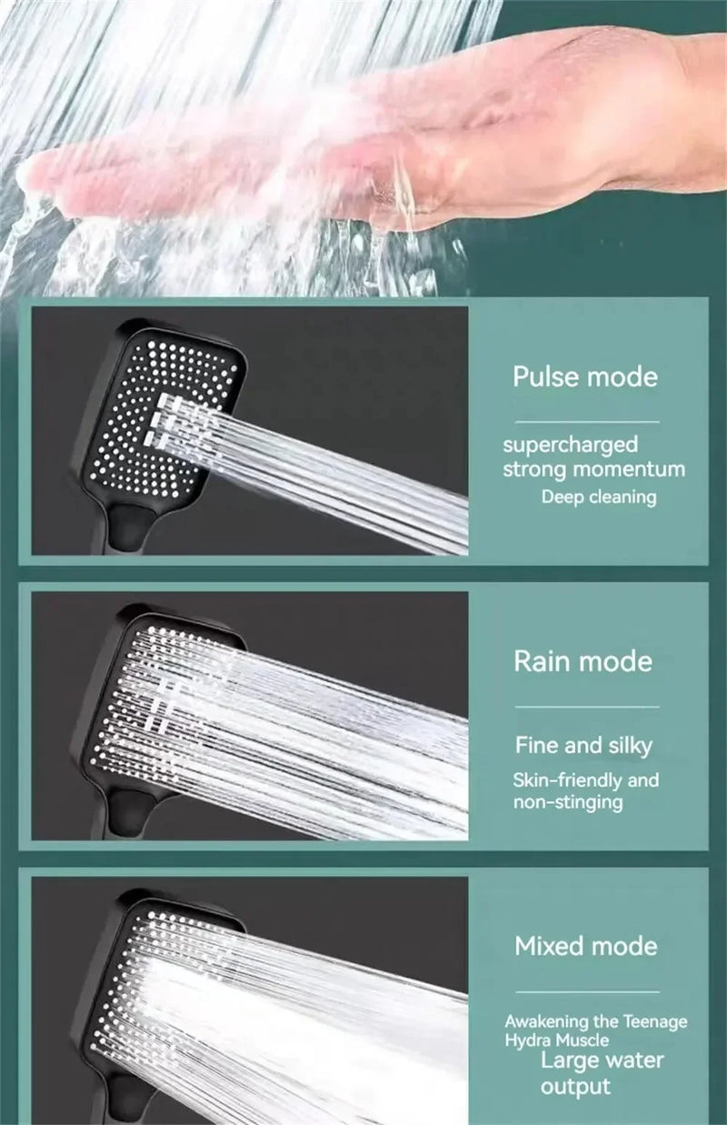 Adjustable Shower Head 3 Mode Rainfall Shower Large Flow Showerhead High Pressure Water Saving Shower Mixer Bathroom Accessories