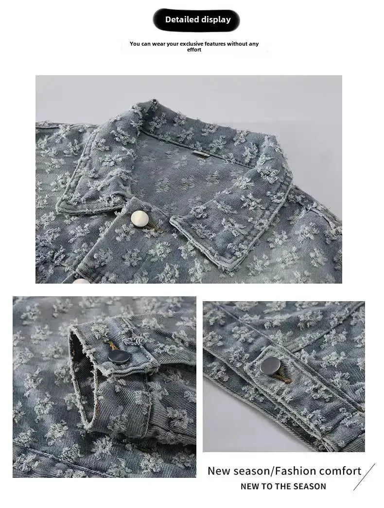 Autumn Winter Washed Embroidered Loose American Style Vintage High-End Design Denim Jacket Men's Casual Outerwear